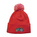 Battles British Country Collection Green Tractor Pom Pom Beanie Hat Red