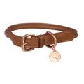 Benji & Flo Superior Rolled Tan/Rose Gold Leather Dog Lead