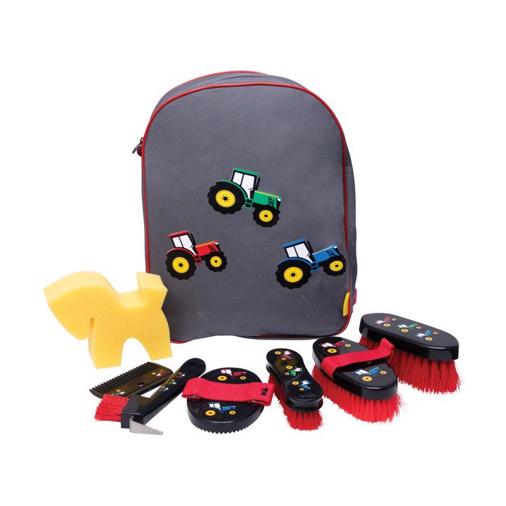 Little Knight Tractor Collection Complete Grooming Kit Rucksack for Kids Charcoal Grey/Red