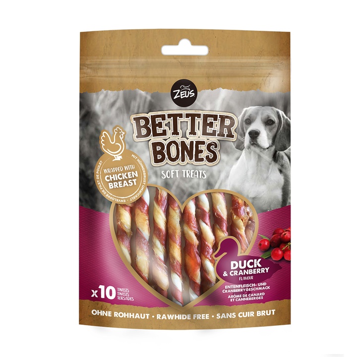 Zeus Better Bones Dog Treats Duck & Cranberry Twists