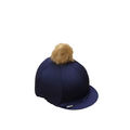 Capz Lycra Hat Cover Faux Fur Pom Pom Navy & Ash Brown