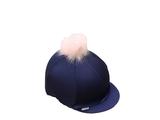 Capz Lycra Hat Cover Faux Fur Pom Pom Navy & Pink