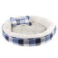Dream Paws Blue Check Pet Bundle Bed with Blanket and Toy for Dogs