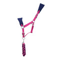 Hy Equestrian Belton Fleece Head Collar & Lead Rope Set Navy/Pink