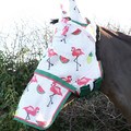 Hy Equestrian Flamingo Fly Mask with Ears and Detachable Nose Green/White/Pink