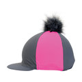 Hy Equestrian Pink & Grey Hat Cover with Faux Fur Pom Pom