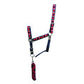 Hy Equestrian Woven Polo Head Collar and Lead Rope Navy & Red