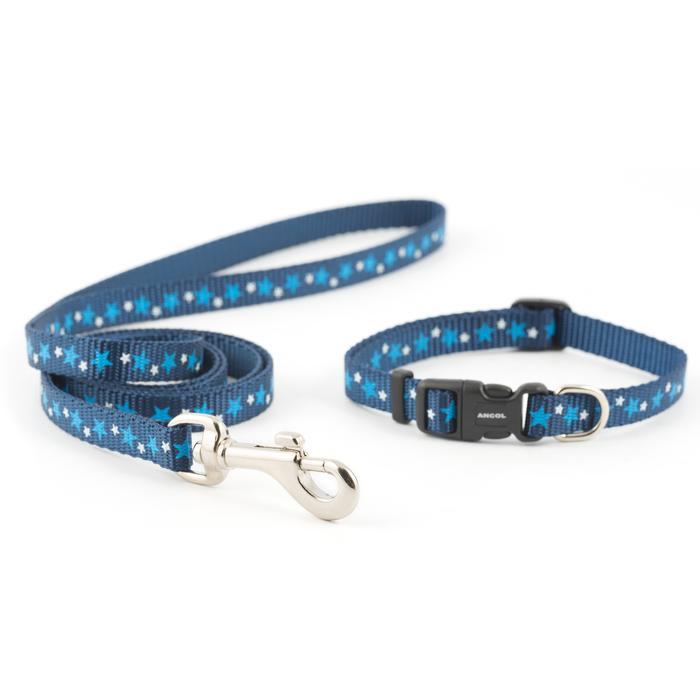 Ancol Small Bite Collar & Lead Set Reflective Stars Blue