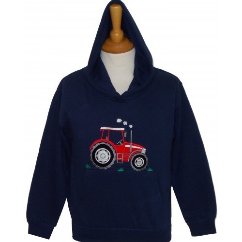 British Country Collection Big Red Tractor Childrens Hoodie Navy