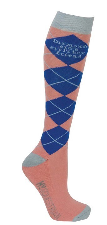 Hy Equestrian Diamond Socks Electric Blue/Bright Coral/Grey