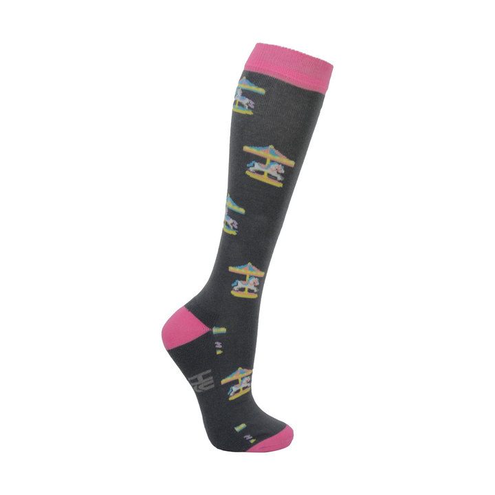 Hy Equestrian Grey & Pink Merry Go Round Adult Socks