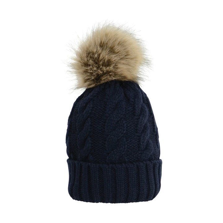 Hy Equestrian Melrose Cable Knit Bobble Hat Petrol Blue