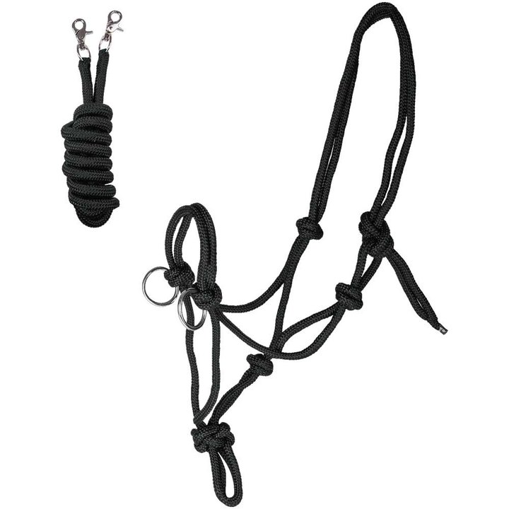 Knotted Halter with Reins Black