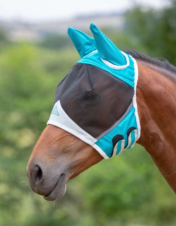 Shires Fine Mesh Fly Mask with Ears Teal