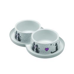 Trendy Dinner Cats in Love Double Bowl