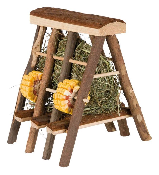 Trixie Bark Wood Hay Manger with Hay