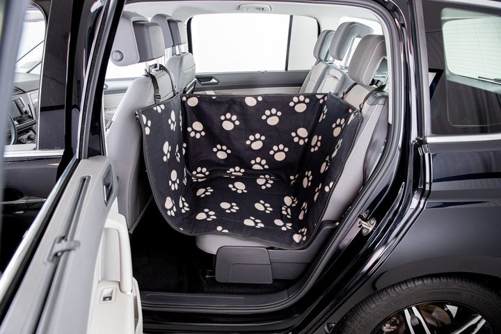 Trixie Car Seat Cover Narrow with Side Panels Black/Beige Paw Print