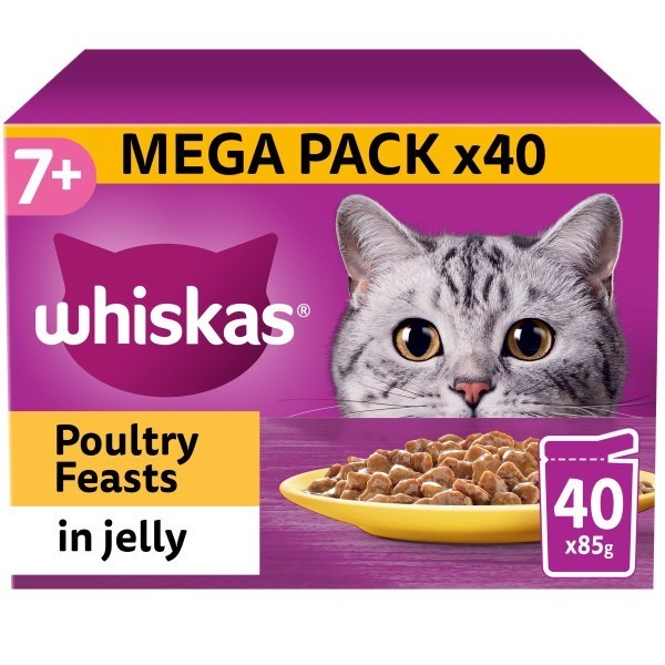 Whiskas 7+ Cat Pouches Poultry Feasts Mega Pack in Jelly