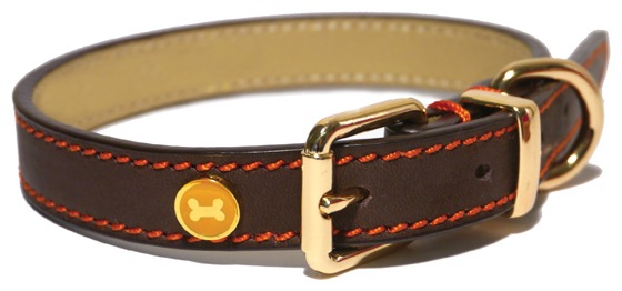 Rosewood Luxury Leather Dog Collar - Brown - Size 18"-22"