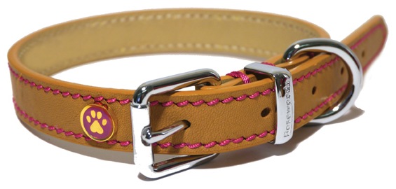 Rosewood Luxury Leather Dog Collar - Tan - Size 18" - 22"