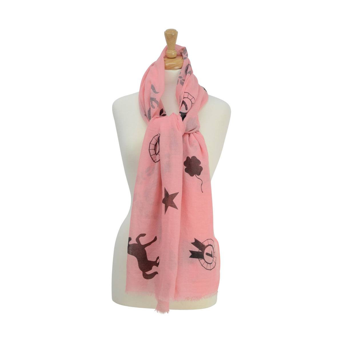 Hy Scarves and Snoods | HyFASHION Ladies Balmoral Scarf Colour Coral/ Black