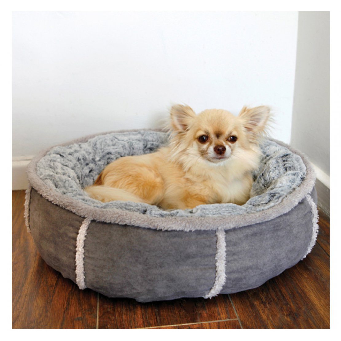 Grey 51 cm Rosewood Soft Luxurious And Comfortable Cat Dog Donut Bed With Anti Slip Base 
