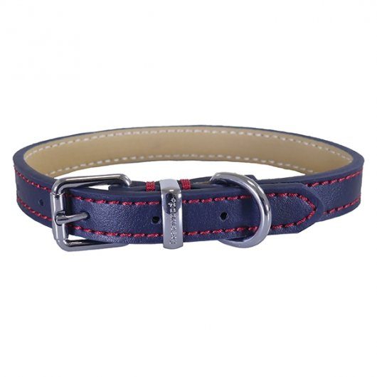 Rosewood Luxury Leather Dog Collar - Navy - Size 8" - 12"