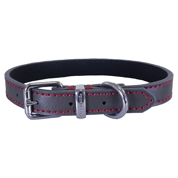 Rosewood Luxury Leather Dog Collar - Grey - 18-22 inch