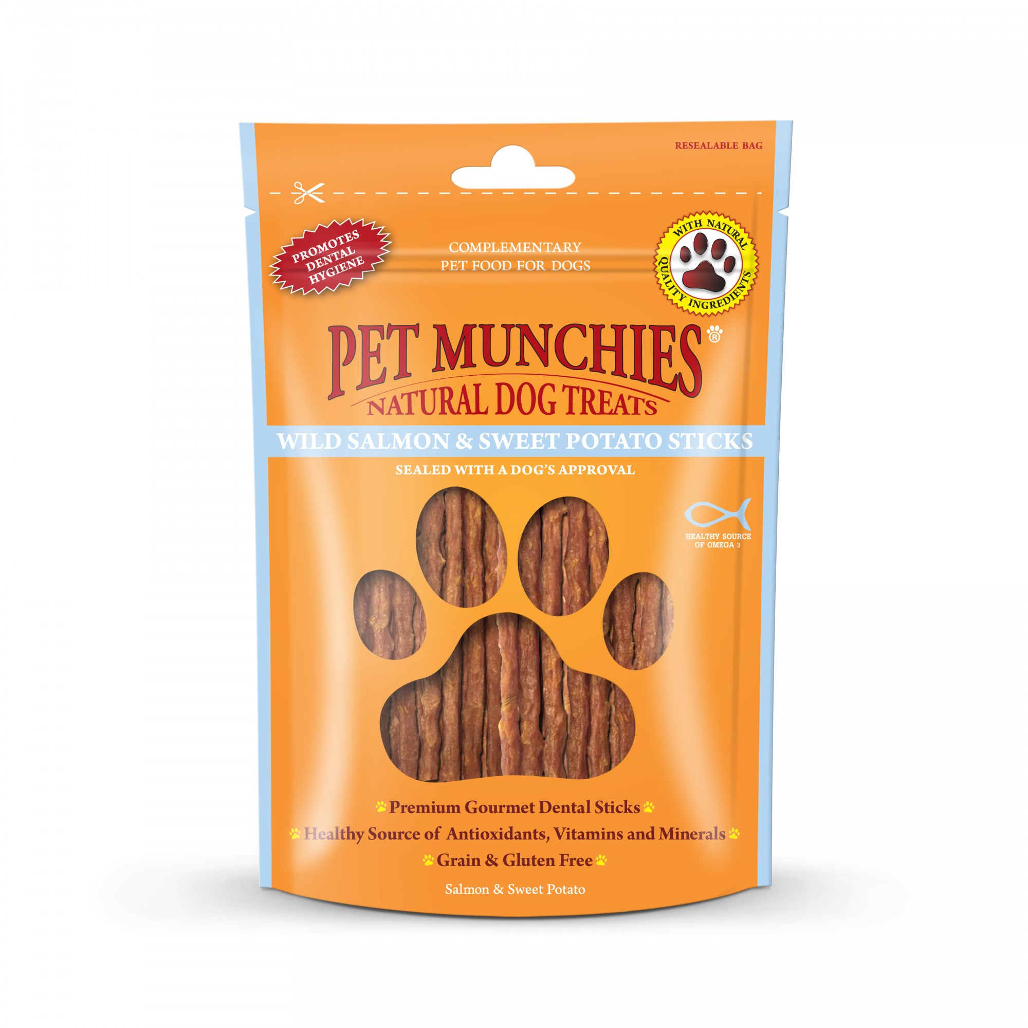 Pet Munchies Wild And Sweet Potato Sticks - Salmon 90G