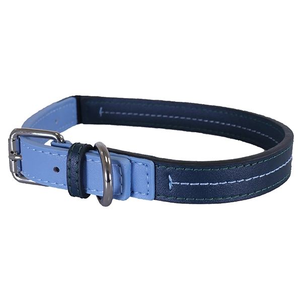 Rosewood Luxury Leather Dog Collar - Baby Blue and Navy - Size 14"-18"