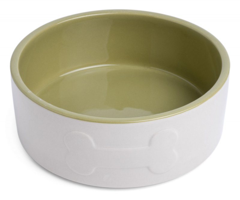 Petface Dog Bone Ceramic Bowl - Cream/Green 20Cm