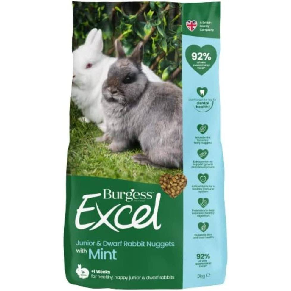 Burgess Excel Tasty Nuggets Junior And Dwarf Rabbit Food With Mint - 3Kg