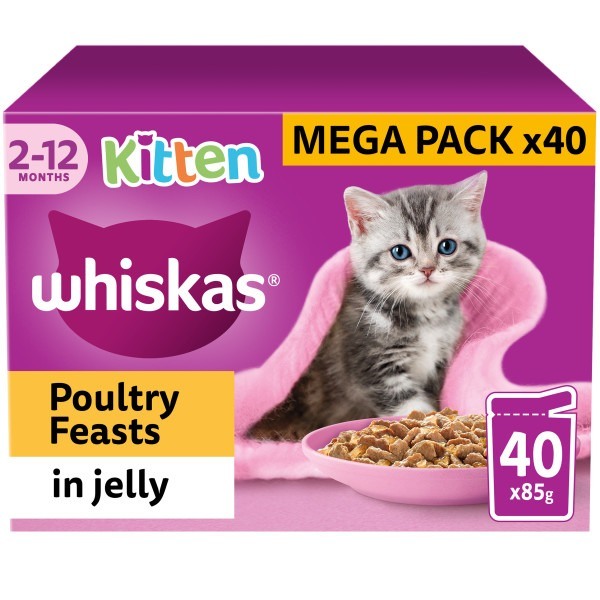 Whiskas Kitten Pouches Poultry Feasts In Jelly - X 85G Size 40