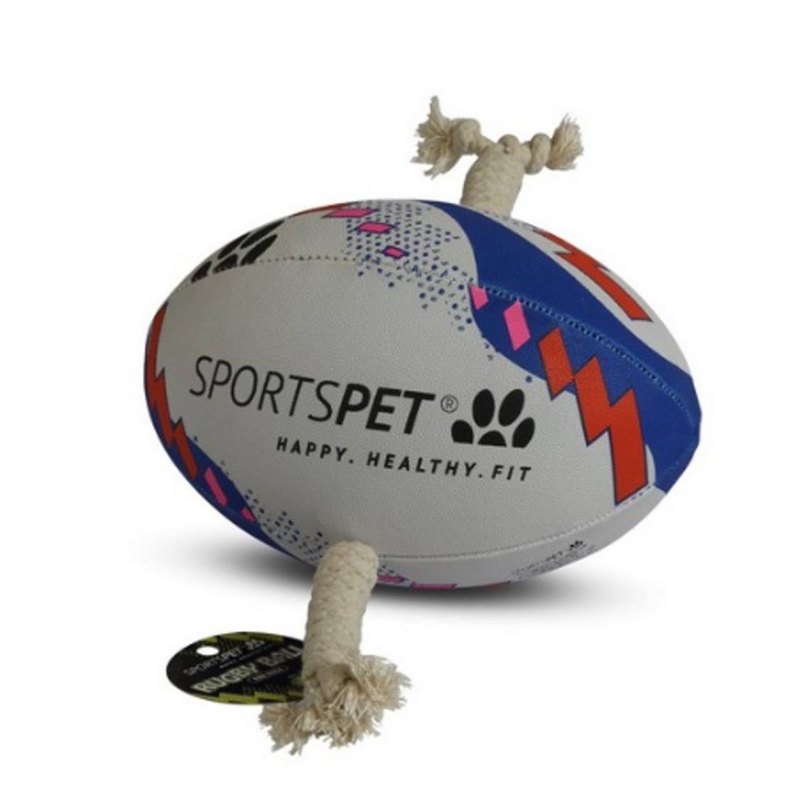 Sportspet Rugby Ball In And For Dogs - White/Blue/Red Size 3