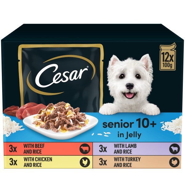 Cesar Senior 10+ Deliciously Fresh Dog Pouches Mixed Selection in Jelly - 12 x 100g
