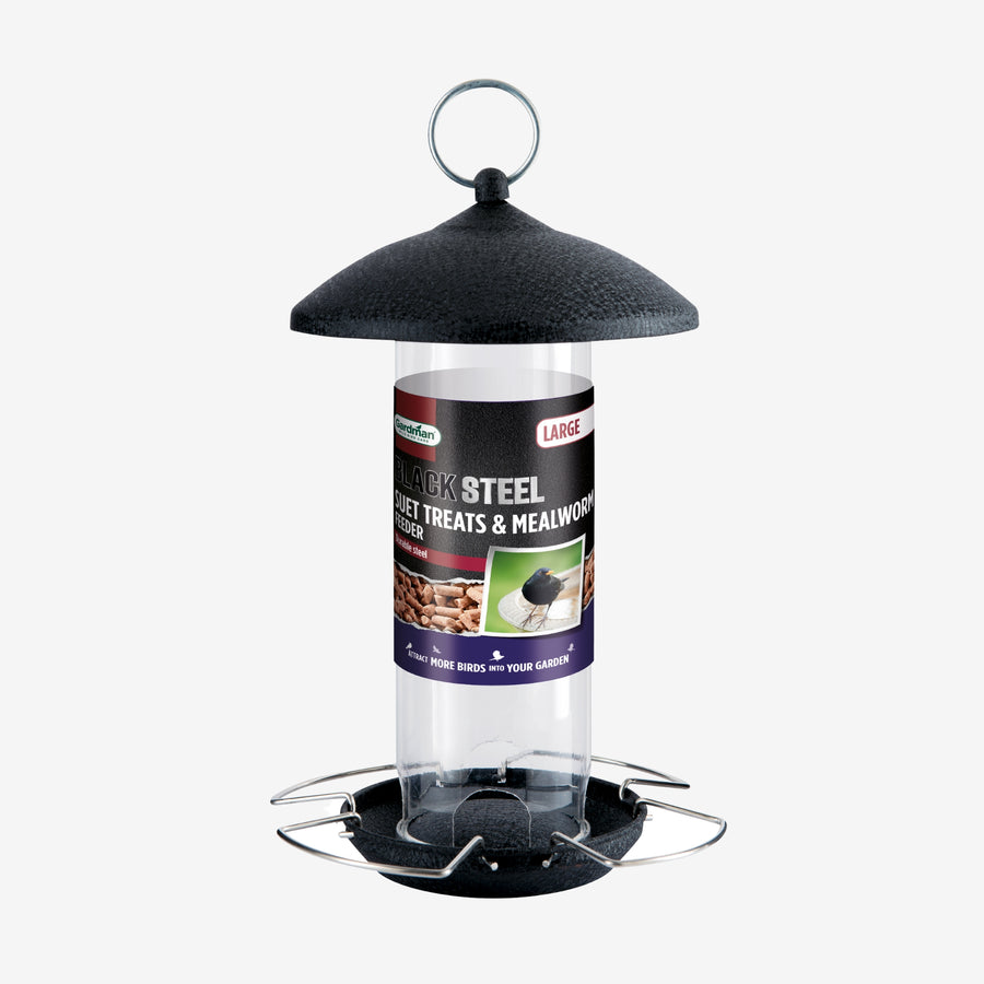 Gardman Steel Suet Treat And Mealworm Feeder For Birds - Black 27Cm
