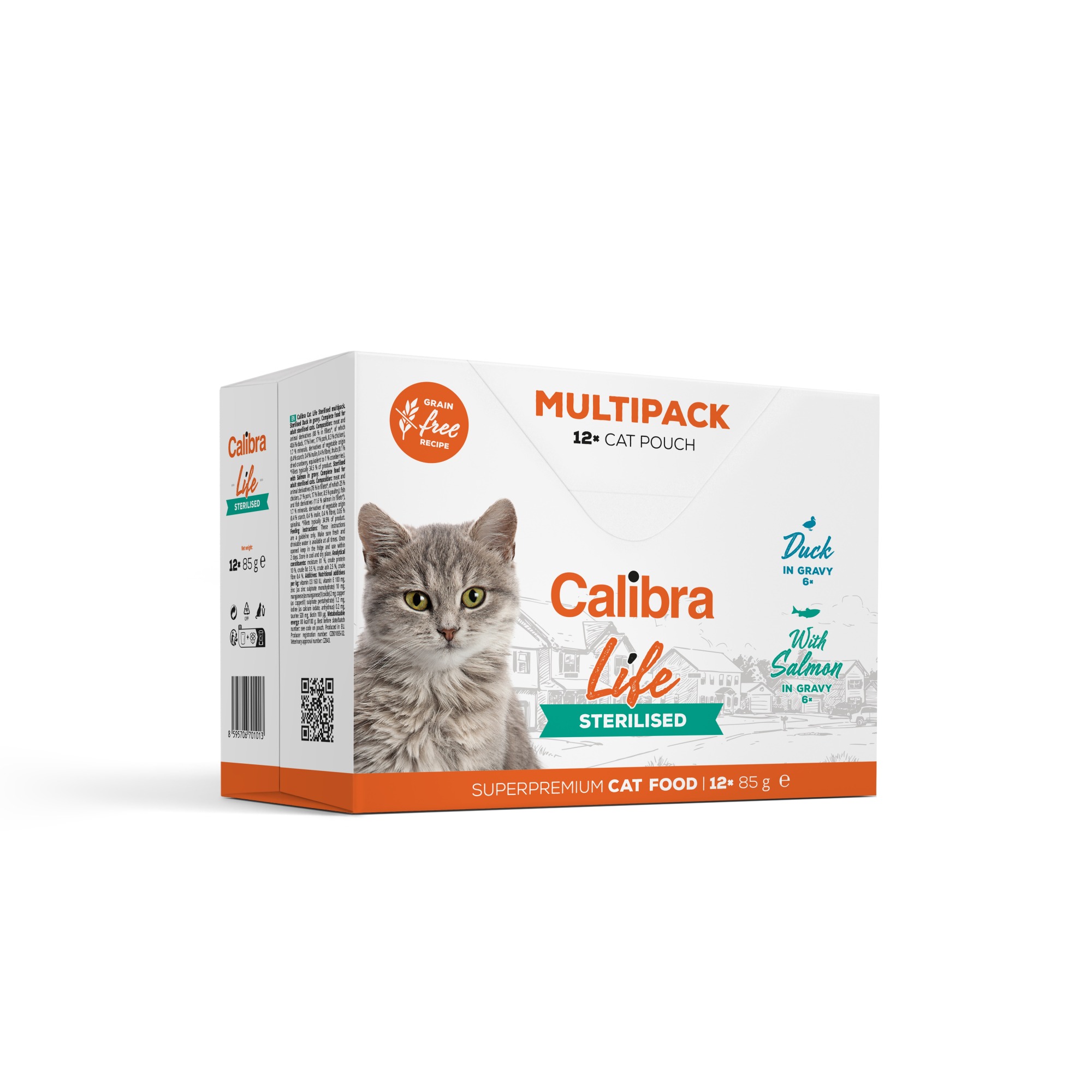 Calibra Life Pouch Adult Cat Food Sterilised Multipack - X 85G Grain/Salmon Size 12