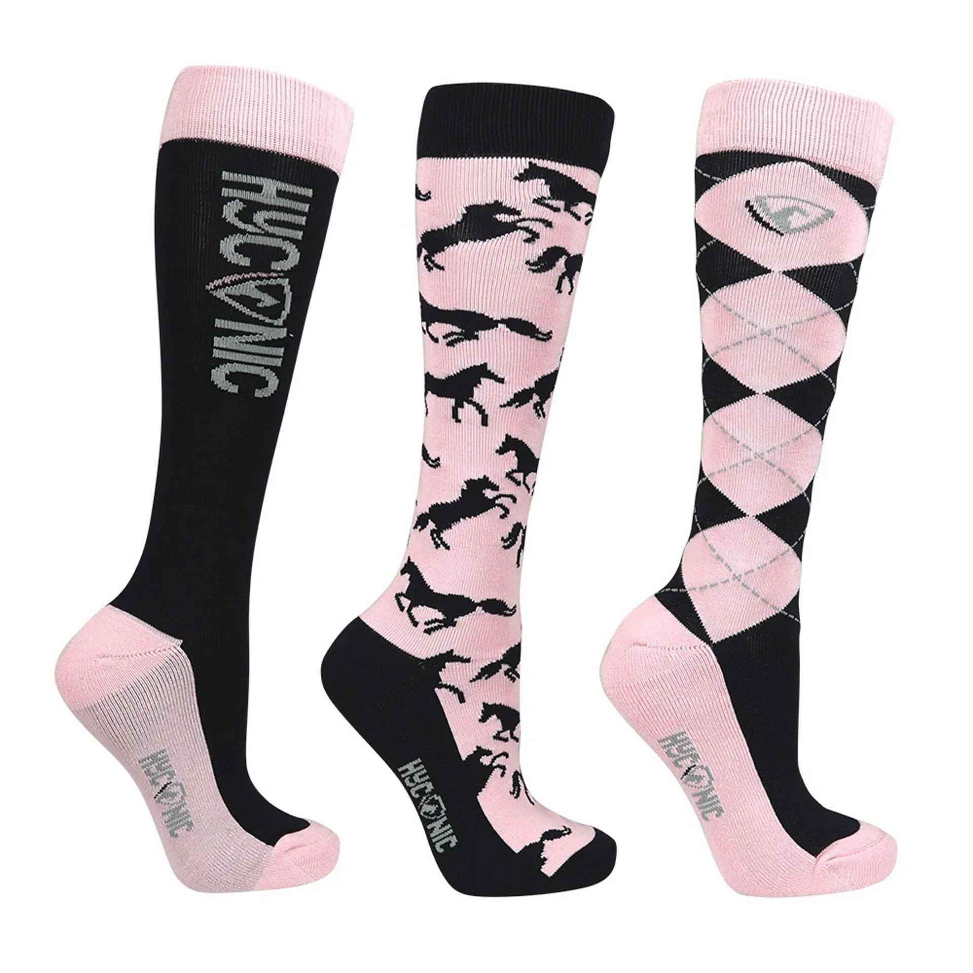 Hy Equestrian Hyconic Pattern Children's Socks By Navy/Rose - 12 Size 8