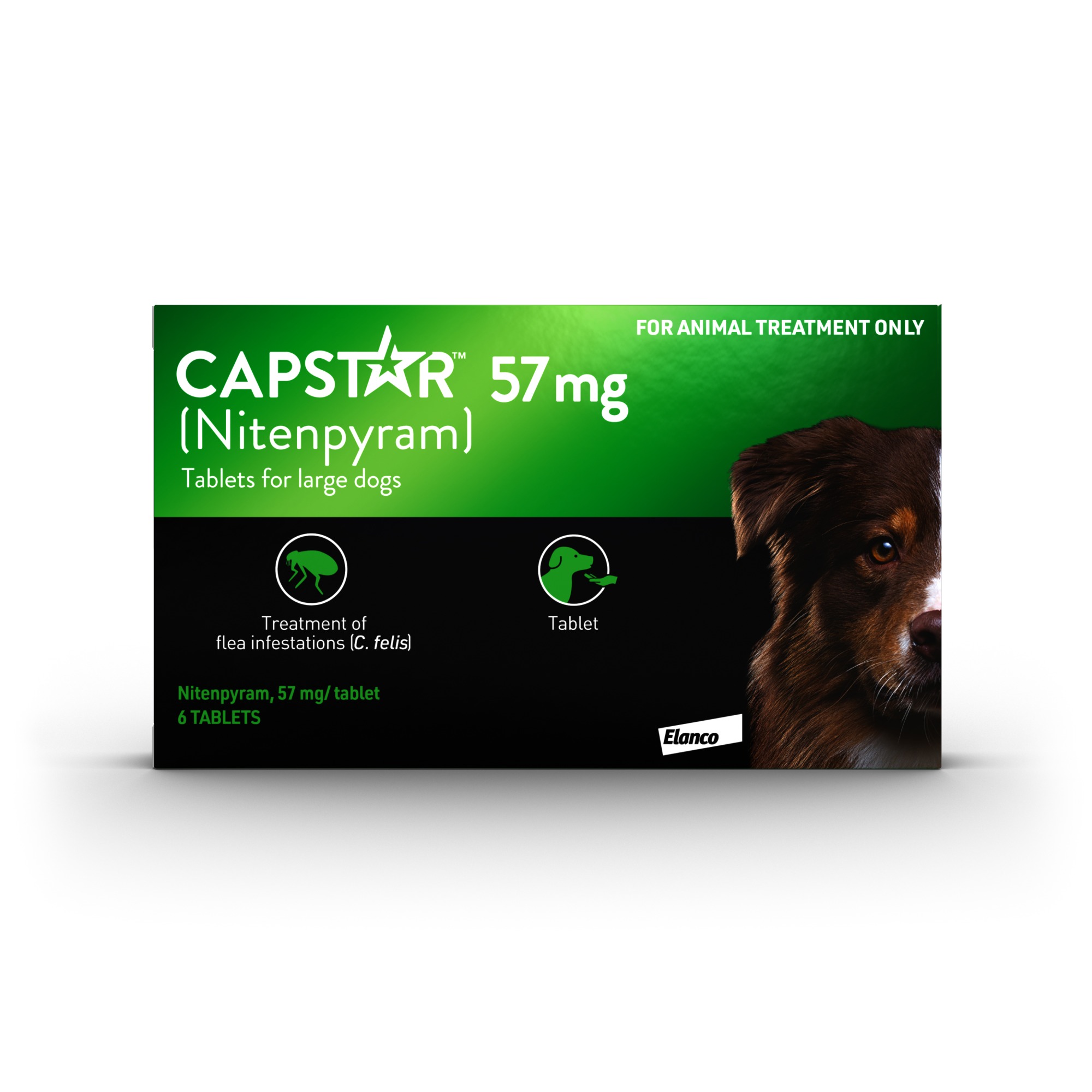 Elanco Capstar Flea Tablets For Dogs And Cats - Dogs Over - 57Mg (6 Tablets) 11Kg