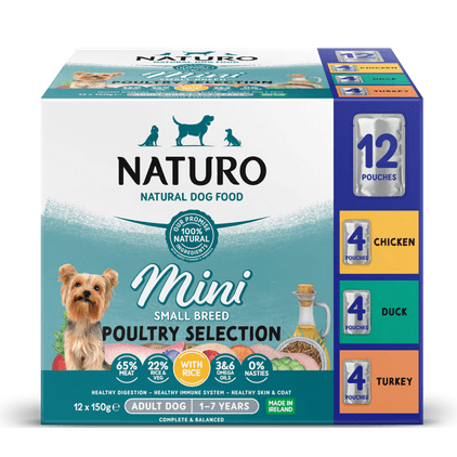 Naturo Pet Foods Naturo Mini Poultry Selection Breed Adult Dog Food - 12 X 150G Brown/Salmon Small