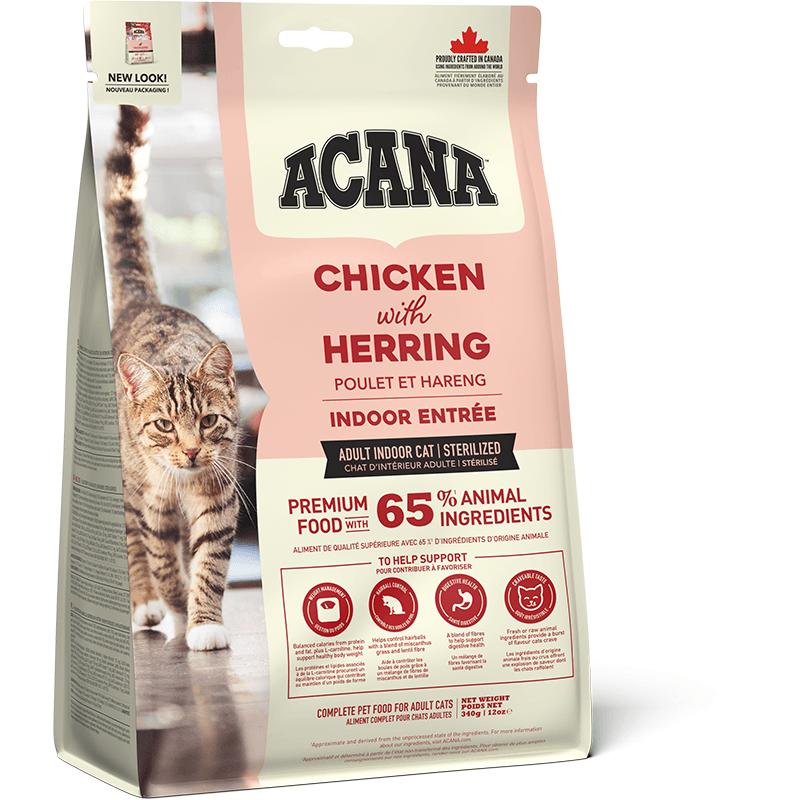Acana Indoor Entrée Chicken With Herring Dry Cat Food - Green/Red 340G
