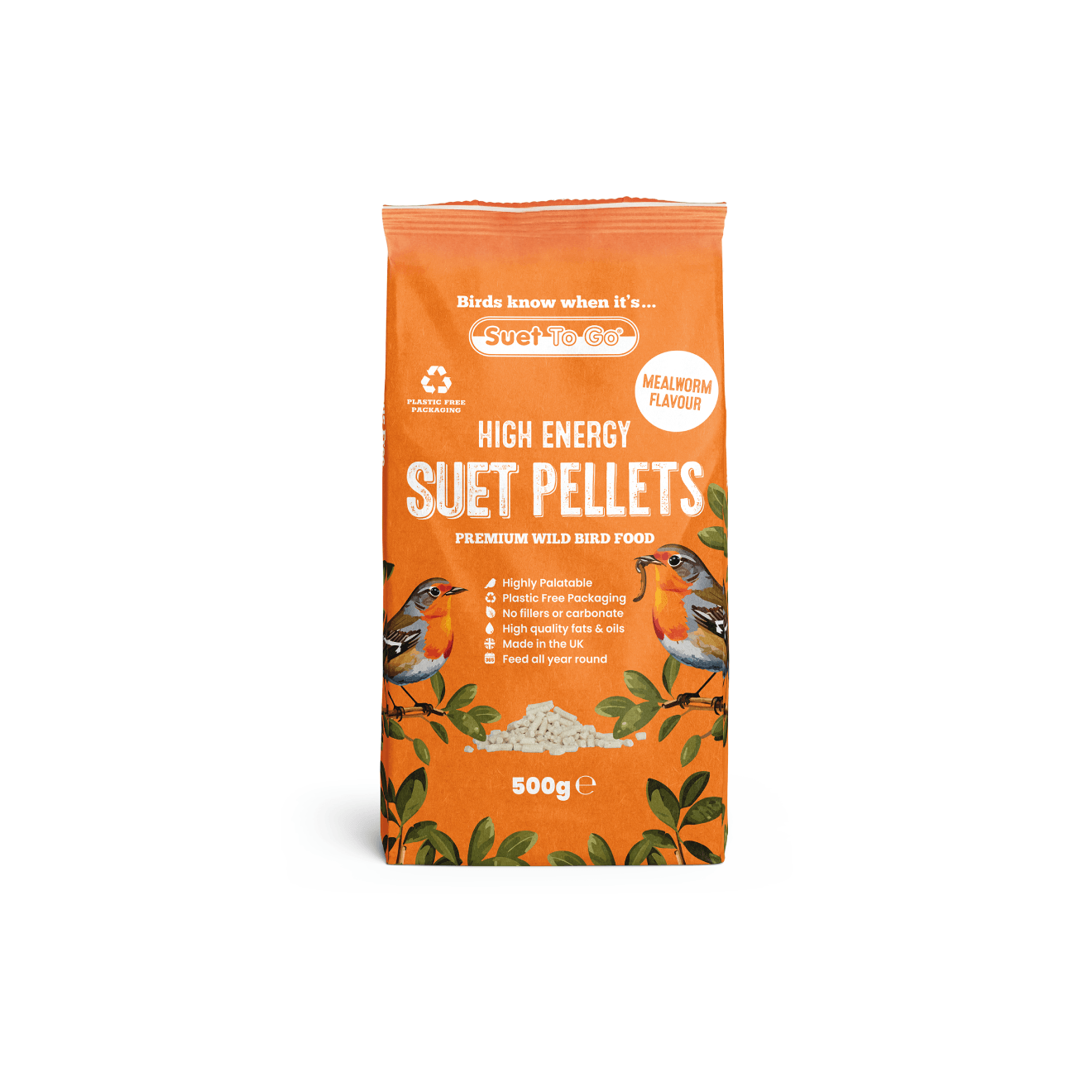 Unipet International Suet To Go High Energy Suet Pellets In Mealworm Bird Food - 500G