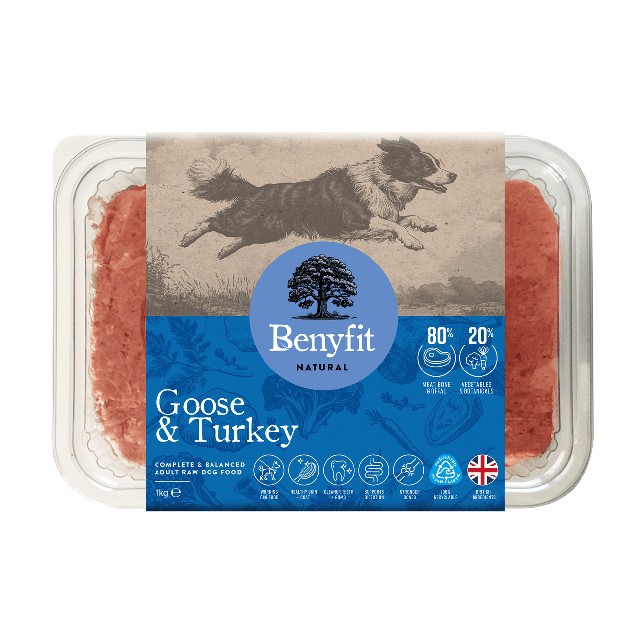 Benyfit Natural Goose And Turkey Complete Adult Raw Dog Food - 1Kg