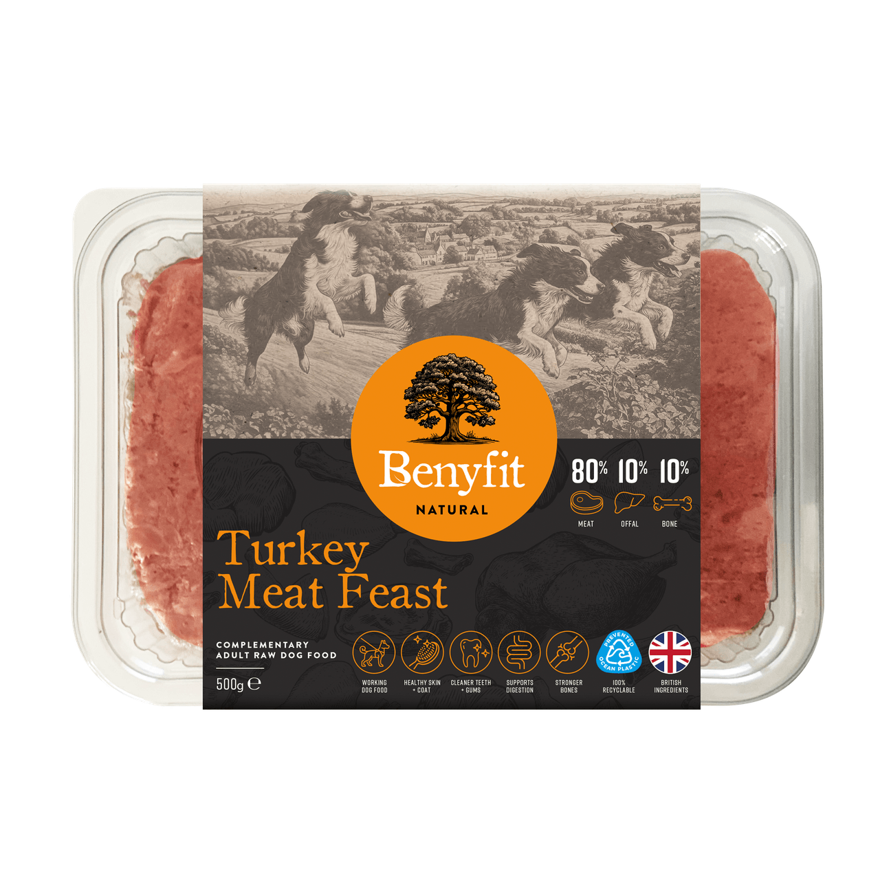 Benyfit Natural 80:10:10 Turkey Meat Feast Adult Raw Dog Food - 500G