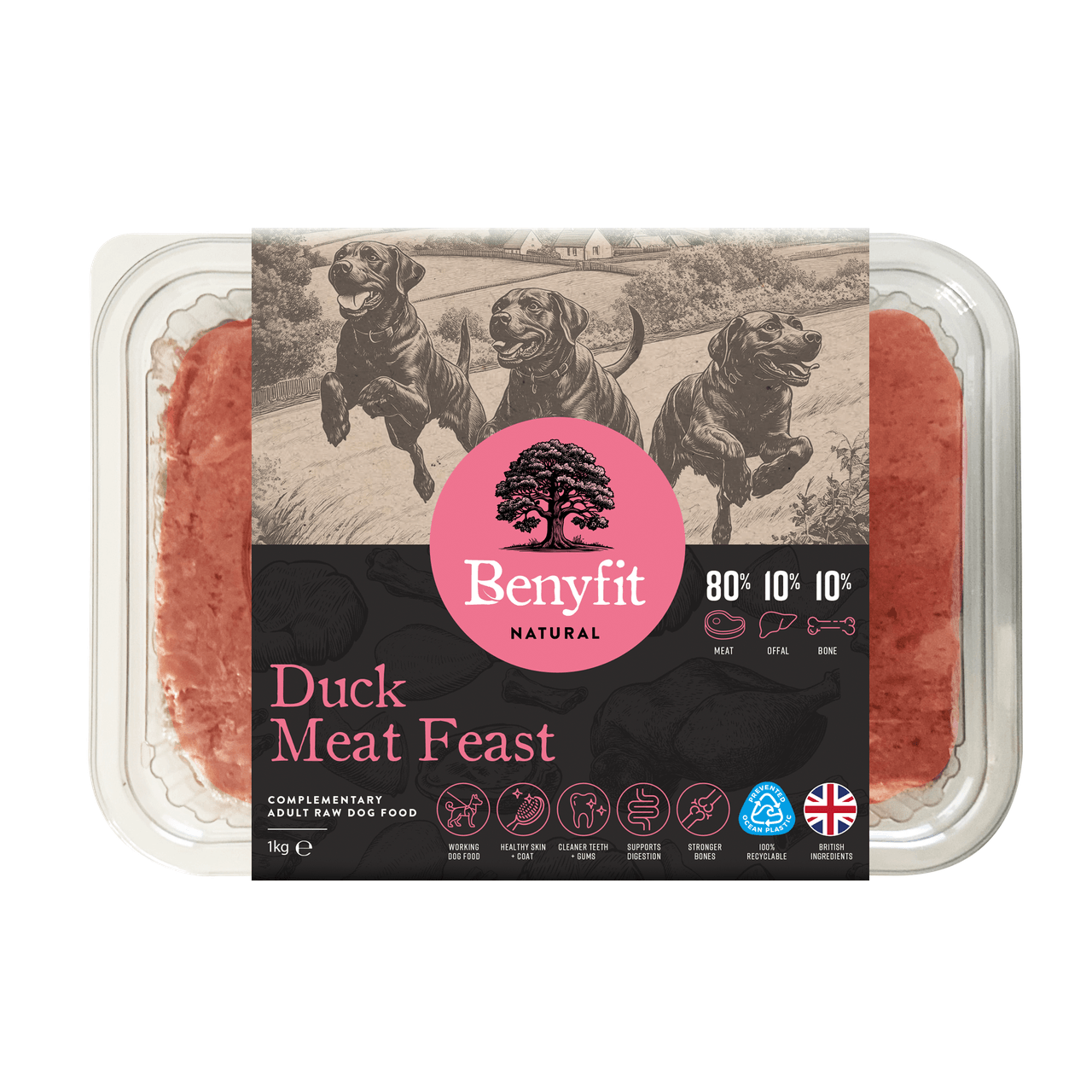 Benyfit Natural 80:10:10 Duck Meat Feast Raw Adult Dog Food - 1Kg