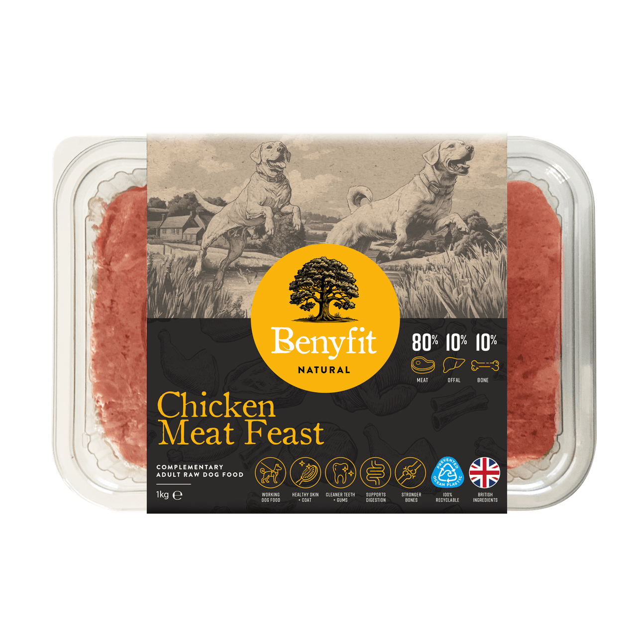 Benyfit Natural 80:10:10 Chicken Meat Feast Raw Adult Dog Food - 1Kg