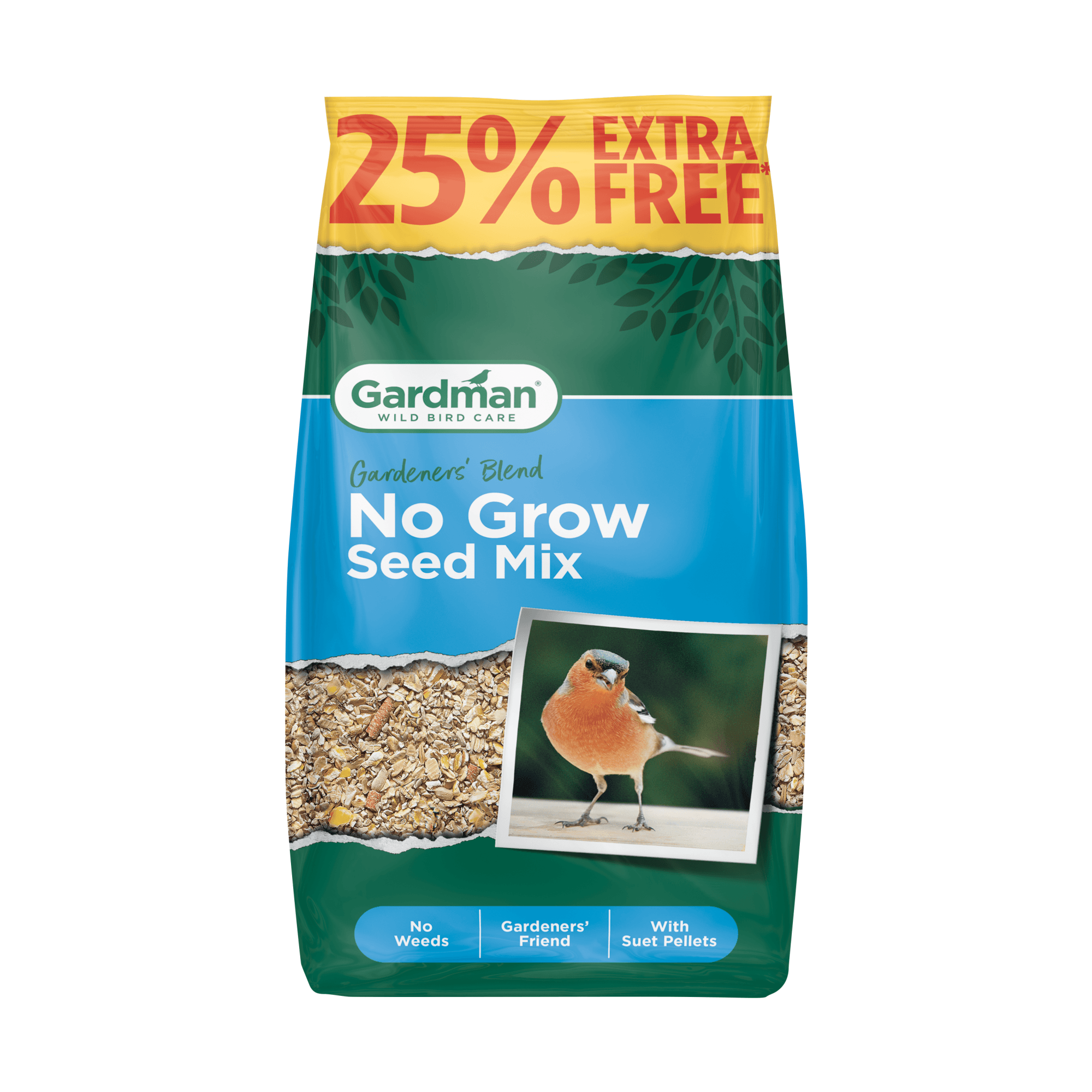 Gardman No Grow Seed Mix Wild Bird Food - + 25% Free Blue 1.6Kg