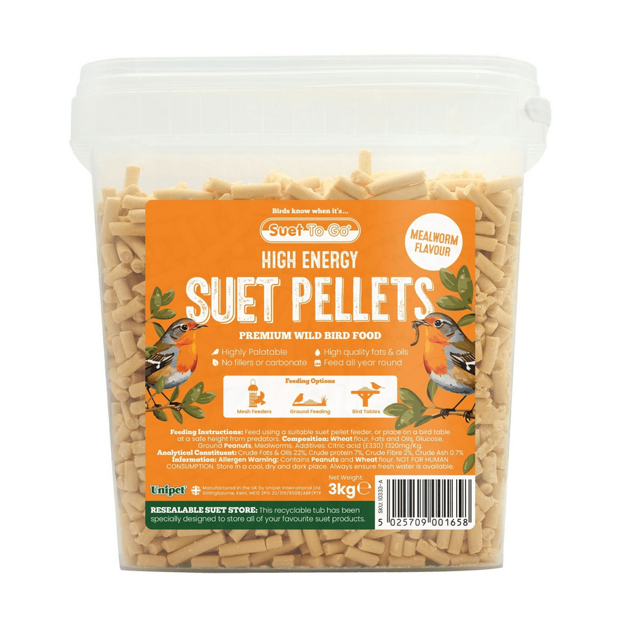 Unipet International Suet To Go High Energy Suet Pellets In Mealworm Bird Food - 3Kg