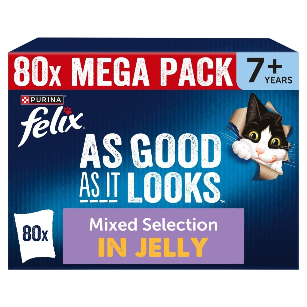 Felix As Good As It Looks Senior 7+ Mixed In Jelly Wet Cat Food (Jumbo Pack) - 80 X Salmon 85G