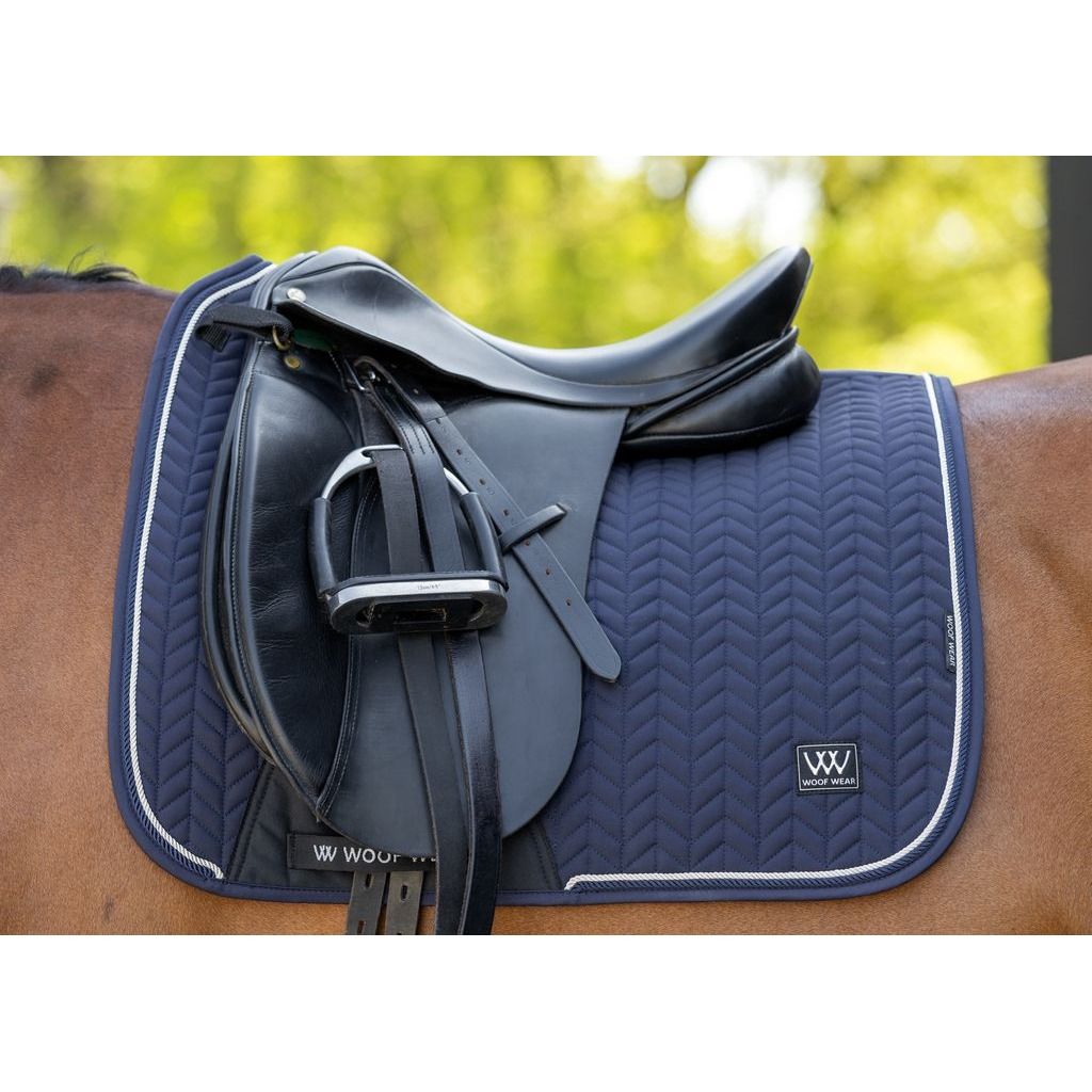 Woof Wear Herringbone Dressage Pad | Navy - Cob Silver